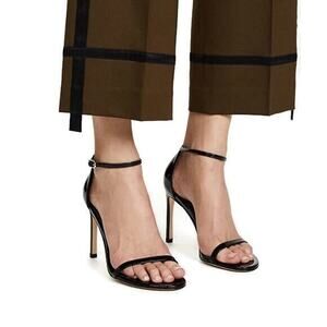 Tried On Only Stuart Weitzman Nudistsong Black Patent Leather Sandals Heels 12